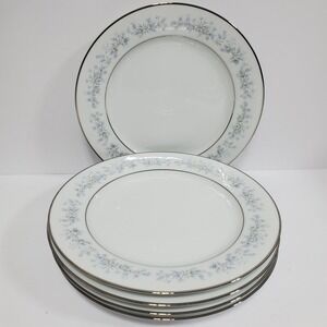 Noritake Marywood 2181 Fine China Salad 8 " Plates Set of 5 Floral Silver Rim